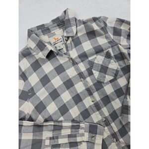Field Stream Womens Flannel Shirt Gray White Plaid Long Sleeve Button Up Size LG